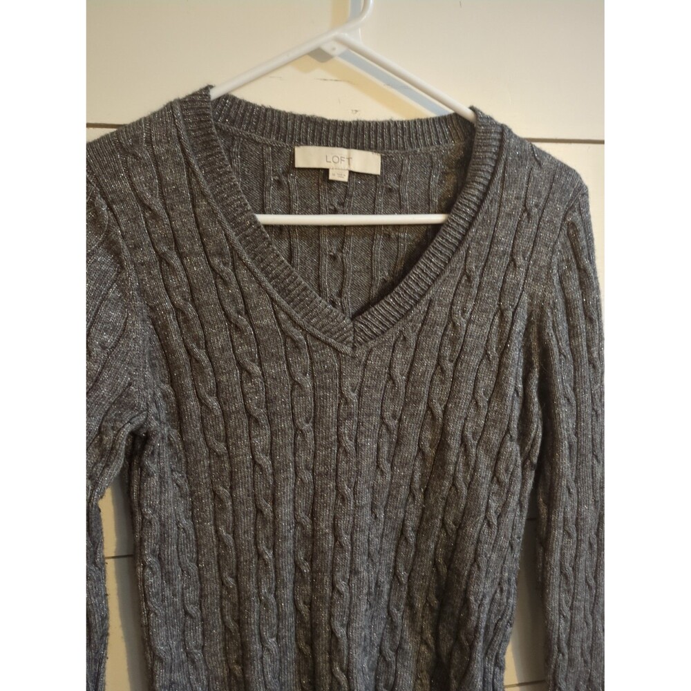 Loft gray sparkle cable knit sweater wool rabbit hair blend medium fall winter